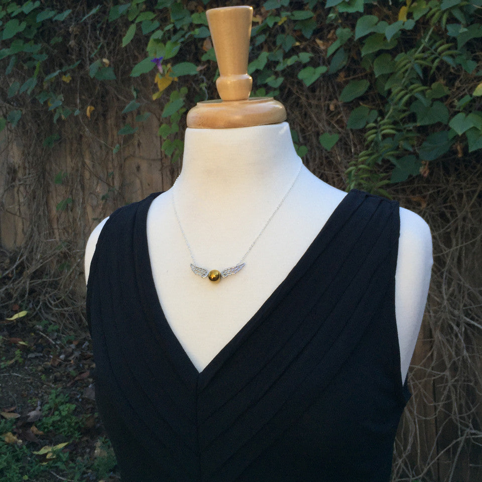 Seeker's Quest | Golden Snitch Necklace | Harry Potter Necklace | Snitch Pendant - Enchanted Leaves - Nature Jewelry - Unique Handmade Gifts