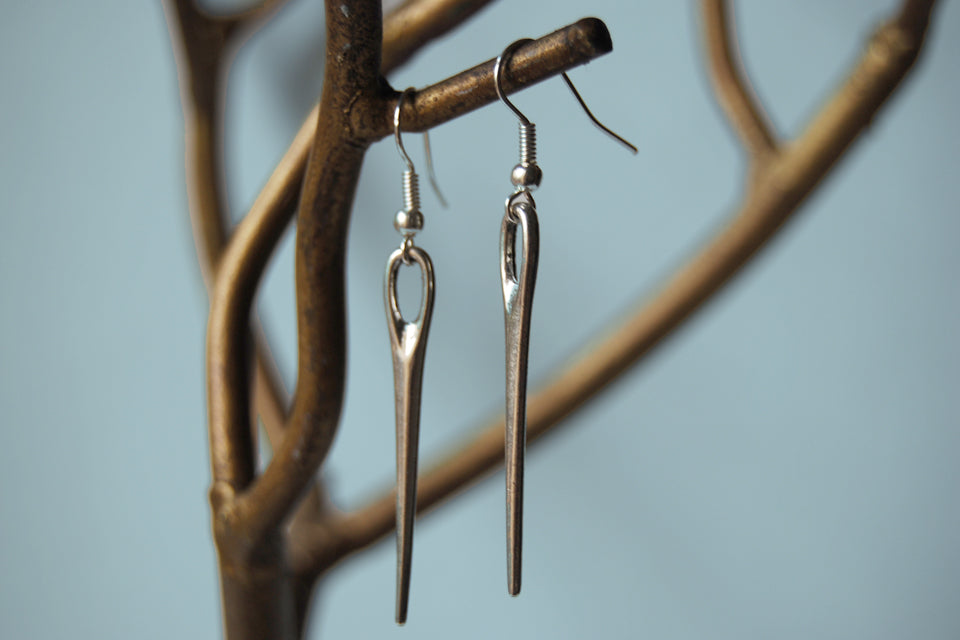 Sewing Needle Earrings | Silver Sewing Needle Charm Earrings - Enchanted Leaves - Nature Jewelry - Unique Handmade Gifts