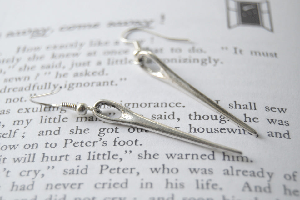 Sewing Needle Earrings | Silver Sewing Needle Charm Earrings - Enchanted Leaves - Nature Jewelry - Unique Handmade Gifts