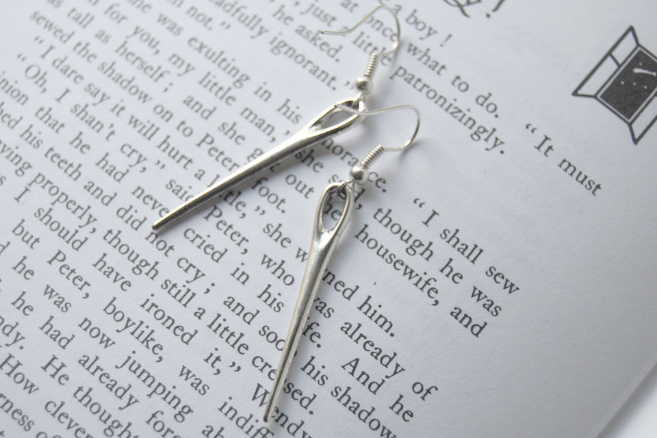 Sewing Needle Earrings | Silver Sewing Needle Charm Earrings - Enchanted Leaves - Nature Jewelry - Unique Handmade Gifts