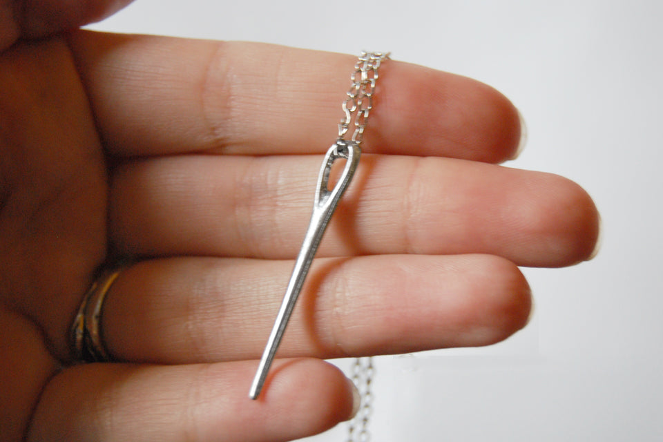 Sewing Needle Necklace | Silver Sewing Needle Charm Necklace - Enchanted Leaves - Nature Jewelry - Unique Handmade Gifts