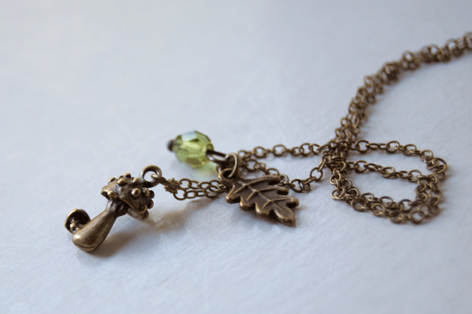 Shortcut to Mushrooms | Brass Mushroom Charm Necklace | Cute Forest Mushroom Jewelry - Enchanted Leaves - Nature Jewelry - Unique Handmade Gifts