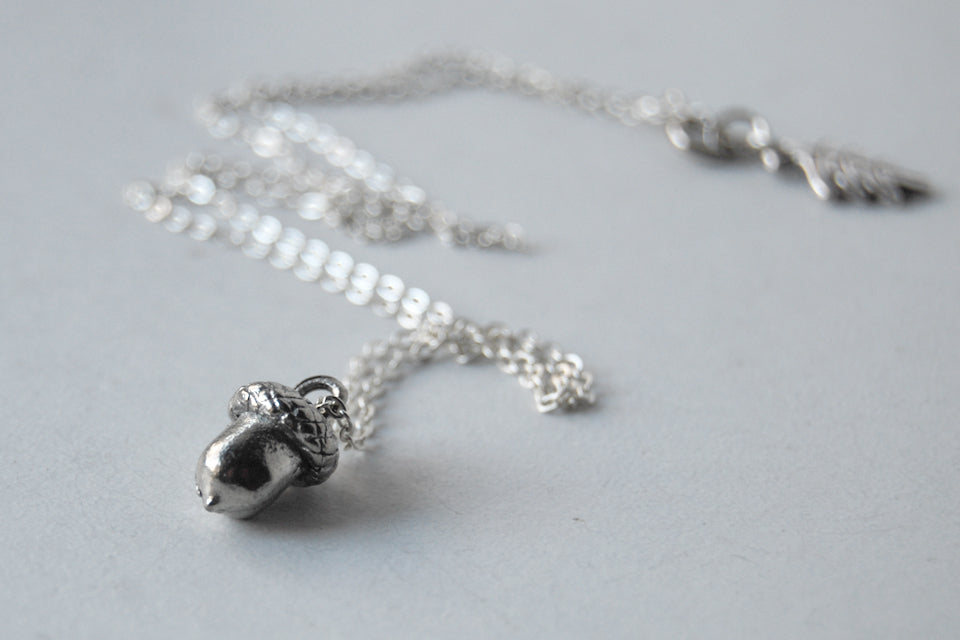 Sweet Little Silver Acorn Necklace - Enchanted Leaves - Nature Jewelry - Unique Handmade Gifts