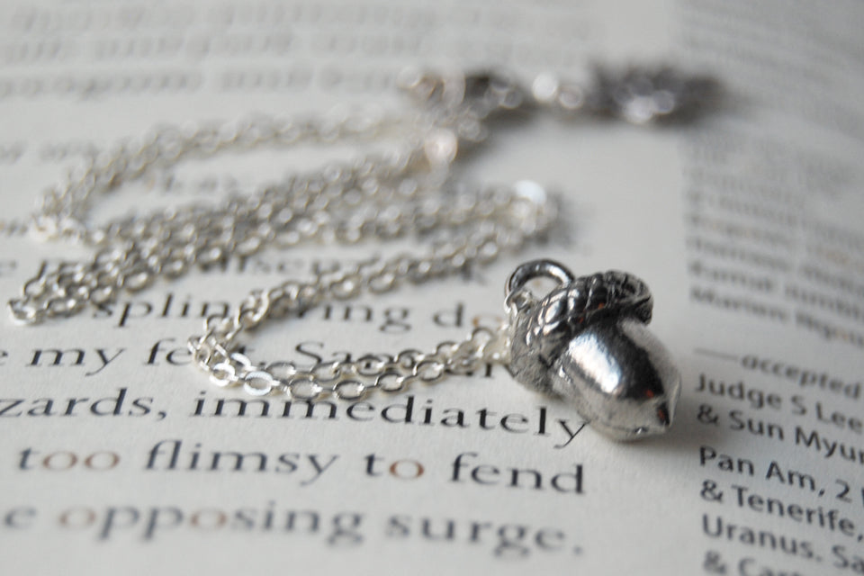 Sweet Little Silver Acorn Necklace - Enchanted Leaves - Nature Jewelry - Unique Handmade Gifts