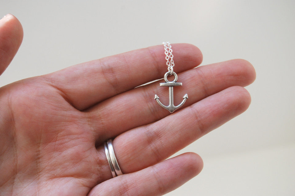 Ahoy! Silver Anchor Necklace | Cute Nautical Charm Necklace - Enchanted Leaves - Nature Jewelry - Unique Handmade Gifts