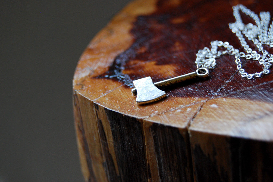 Lumberjack Axe | Silver Ax Charm Necklace | Woodland Axe Pendant - Enchanted Leaves - Nature Jewelry - Unique Handmade Gifts