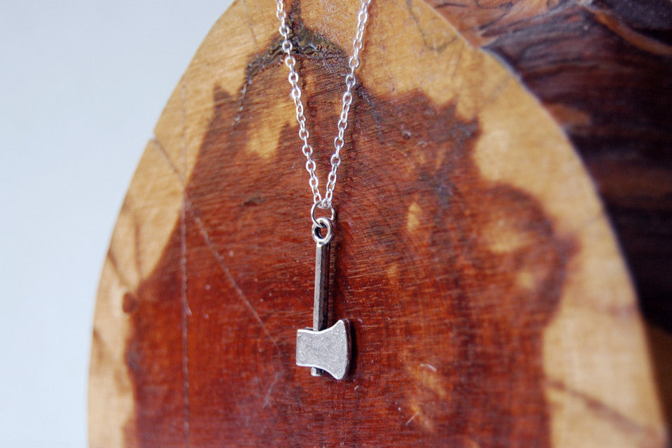 Lumberjack Axe | Silver Ax Charm Necklace | Woodland Axe Pendant - Enchanted Leaves - Nature Jewelry - Unique Handmade Gifts