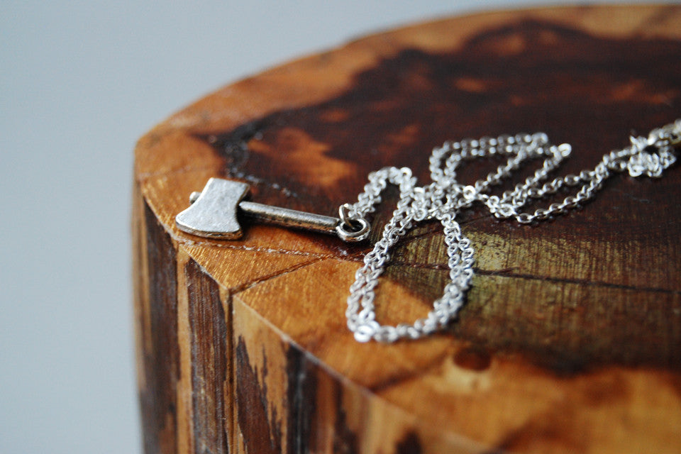 Lumberjack Axe | Silver Ax Charm Necklace | Woodland Axe Pendant - Enchanted Leaves - Nature Jewelry - Unique Handmade Gifts