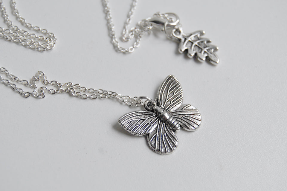 Lovely Little Butterfly Necklace | Silver Butterfly Charm Necklace | Cute Butterfly Pendant - Enchanted Leaves - Nature Jewelry - Unique Handmade Gifts