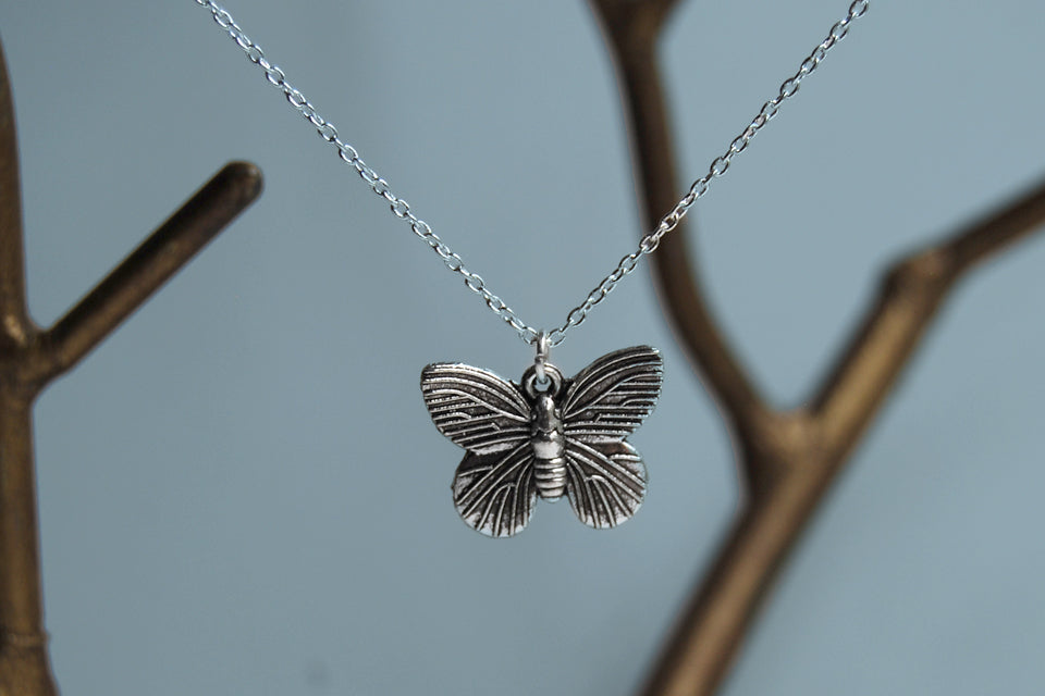 Lovely Little Butterfly Necklace | Silver Butterfly Charm Necklace | Cute Butterfly Pendant - Enchanted Leaves - Nature Jewelry - Unique Handmade Gifts