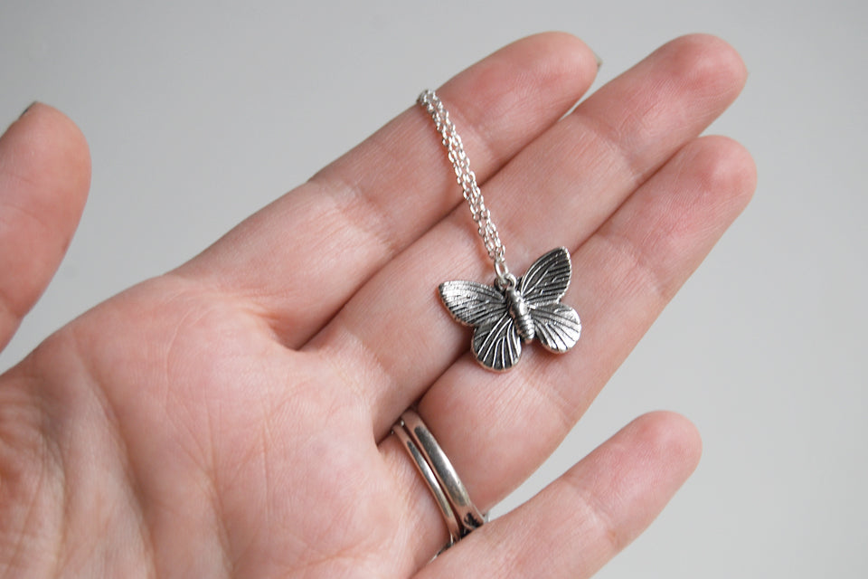 Lovely Little Butterfly Necklace | Silver Butterfly Charm Necklace | Cute Butterfly Pendant - Enchanted Leaves - Nature Jewelry - Unique Handmade Gifts