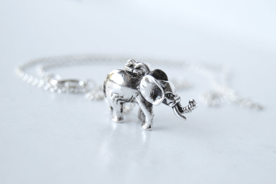 Silver Elephant Necklace | Cute Elephant Charm Jewelry - Enchanted Leaves - Nature Jewelry - Unique Handmade Gifts