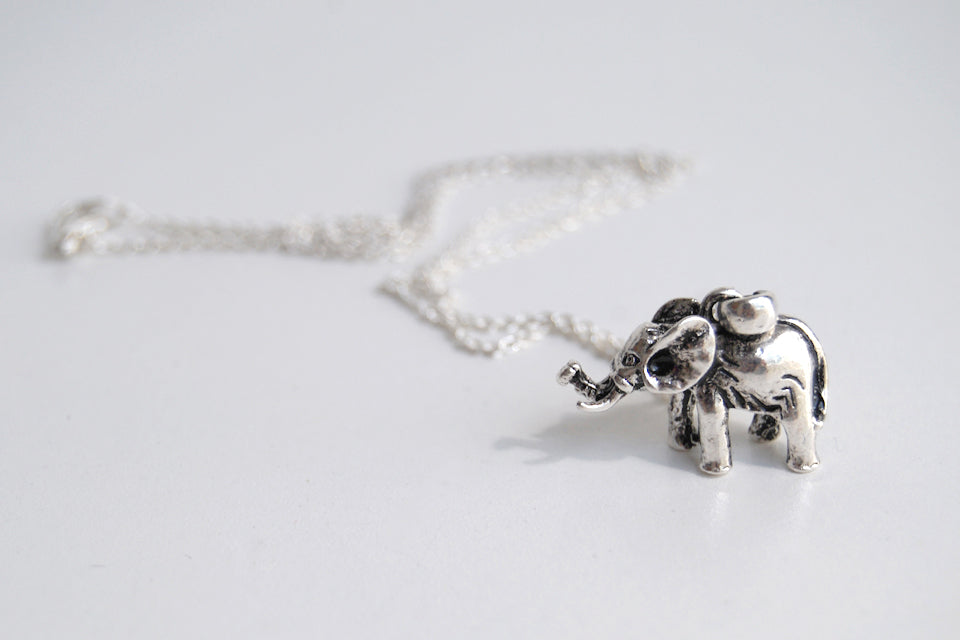 Silver Elephant Necklace | Cute Elephant Charm Jewelry - Enchanted Leaves - Nature Jewelry - Unique Handmade Gifts