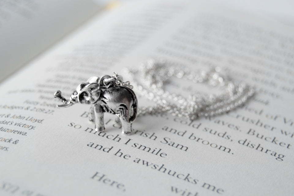 Silver Elephant Necklace | Cute Elephant Charm Jewelry - Enchanted Leaves - Nature Jewelry - Unique Handmade Gifts