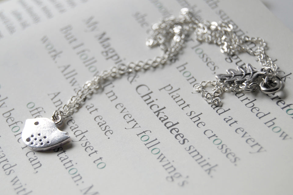 Little Silver Finch Necklace | Bird Charm Necklace | Woodland Forest Jewelry - Enchanted Leaves - Nature Jewelry - Unique Handmade Gifts