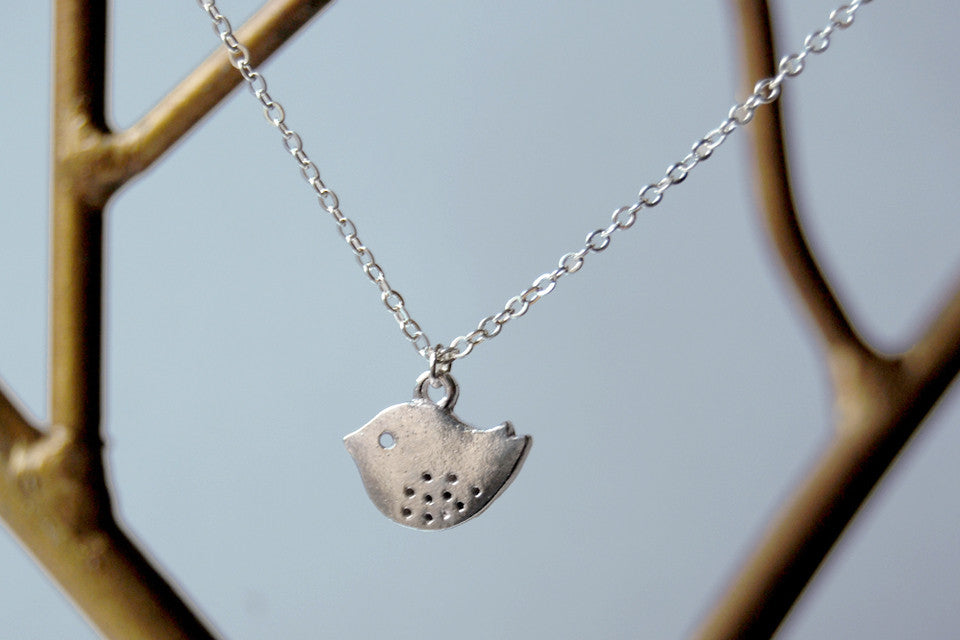 Little Silver Finch Necklace | Bird Charm Necklace | Woodland Forest Jewelry - Enchanted Leaves - Nature Jewelry - Unique Handmade Gifts