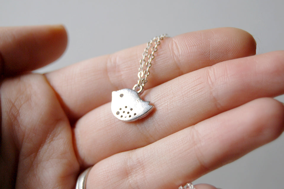 Little Silver Finch Necklace | Bird Charm Necklace | Woodland Forest Jewelry - Enchanted Leaves - Nature Jewelry - Unique Handmade Gifts