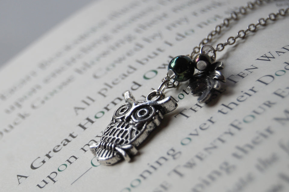 Forest Owl Necklace | Silver Owl Charm | Cute Owl Necklace - Enchanted Leaves - Nature Jewelry - Unique Handmade Gifts