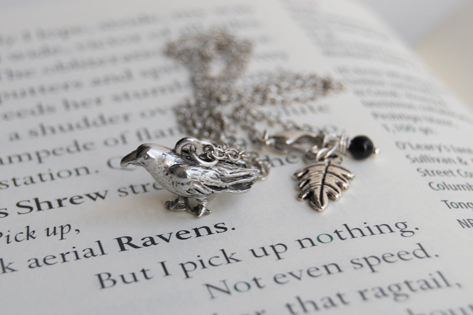 Silver Raven Necklace | Raven Charm Necklace | Cute Bird Jewelry - Enchanted Leaves - Nature Jewelry - Unique Handmade Gifts
