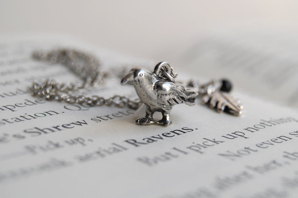 Silver Raven Necklace | Raven Charm Necklace | Cute Bird Jewelry - Enchanted Leaves - Nature Jewelry - Unique Handmade Gifts