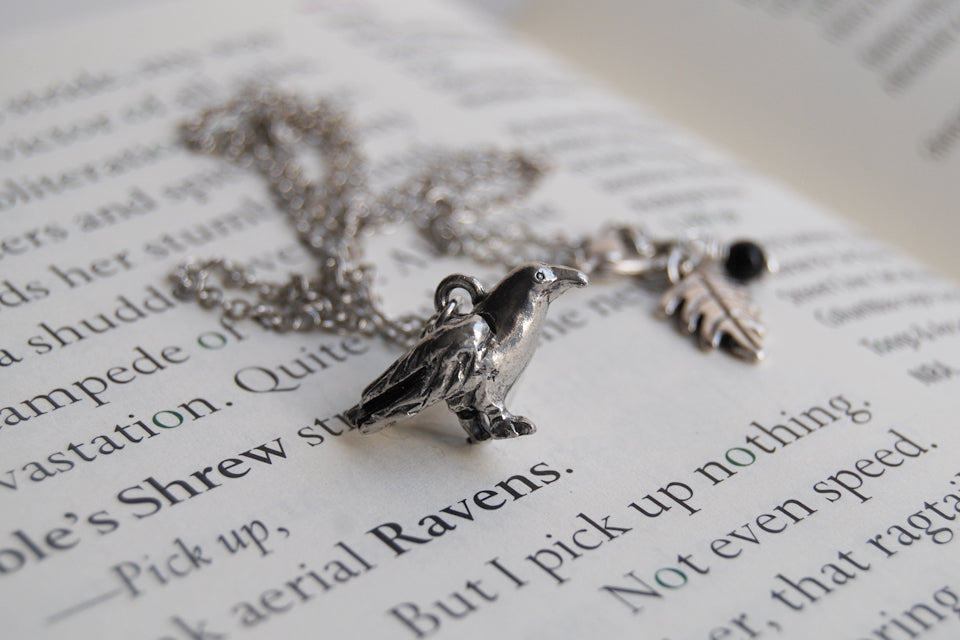 Silver Raven Necklace | Raven Charm Necklace | Cute Bird Jewelry - Enchanted Leaves - Nature Jewelry - Unique Handmade Gifts