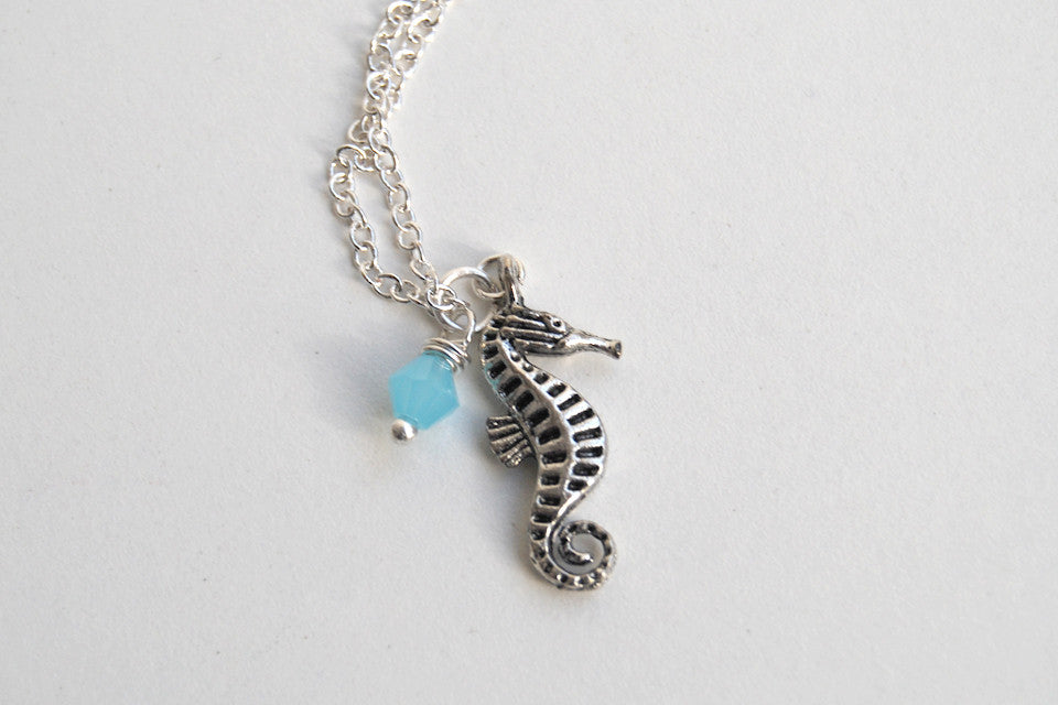Silver Seahorse Necklace | Sea Horse Charm Necklace | Nautical Jewelry - Enchanted Leaves - Nature Jewelry - Unique Handmade Gifts