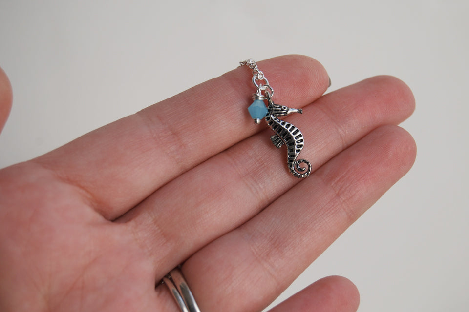 Silver Seahorse Necklace | Sea Horse Charm Necklace | Nautical Jewelry - Enchanted Leaves - Nature Jewelry - Unique Handmade Gifts