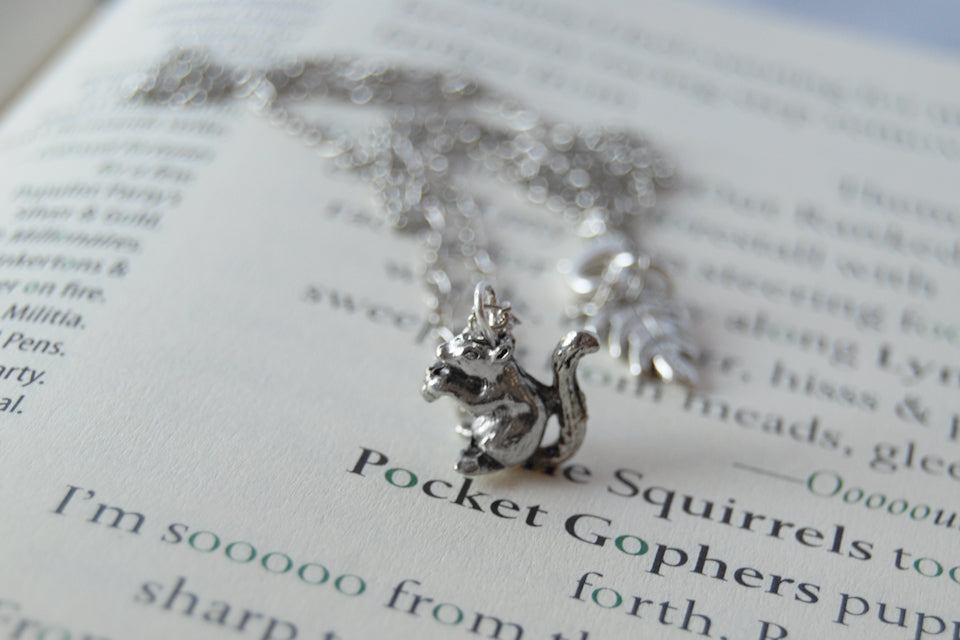 Teeny Tiny Silver Squirrel Necklace | Cute Woodland Squirrel Charm Necklace | Fall Jewelry - Enchanted Leaves - Nature Jewelry - Unique Handmade Gifts