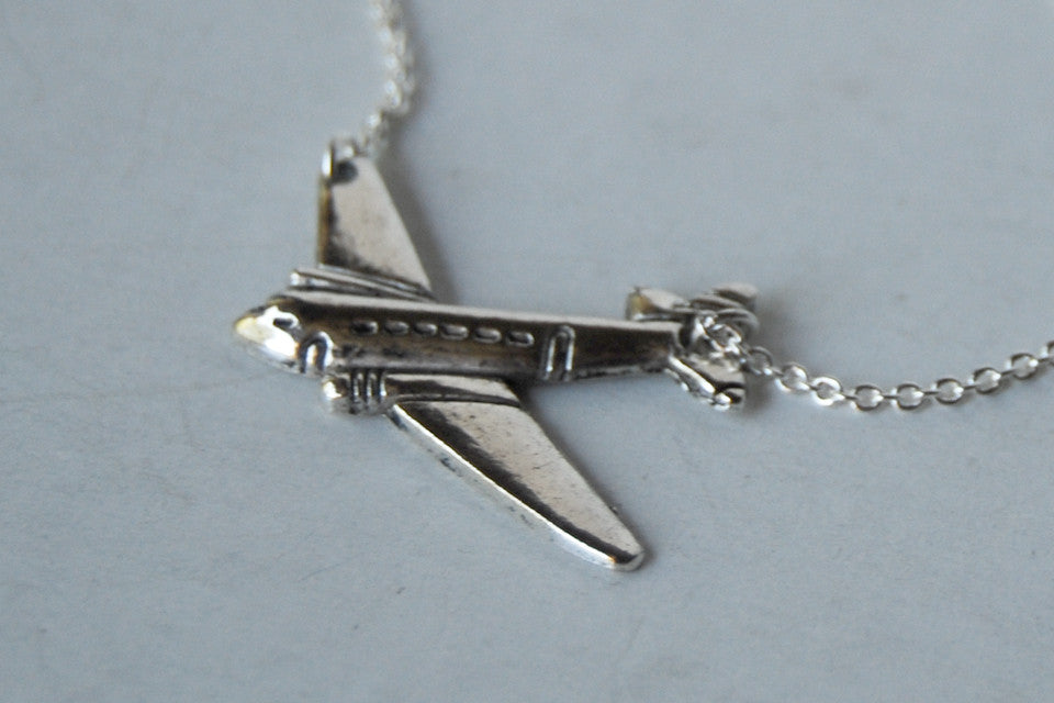 Silver Airplane Necklace | Airplane Charm Necklace | Airplane Jewelry - Enchanted Leaves - Nature Jewelry - Unique Handmade Gifts