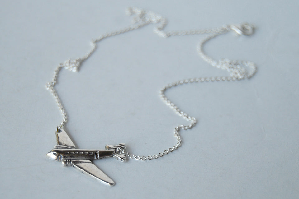 Silver Airplane Necklace | Airplane Charm Necklace | Airplane Jewelry - Enchanted Leaves - Nature Jewelry - Unique Handmade Gifts