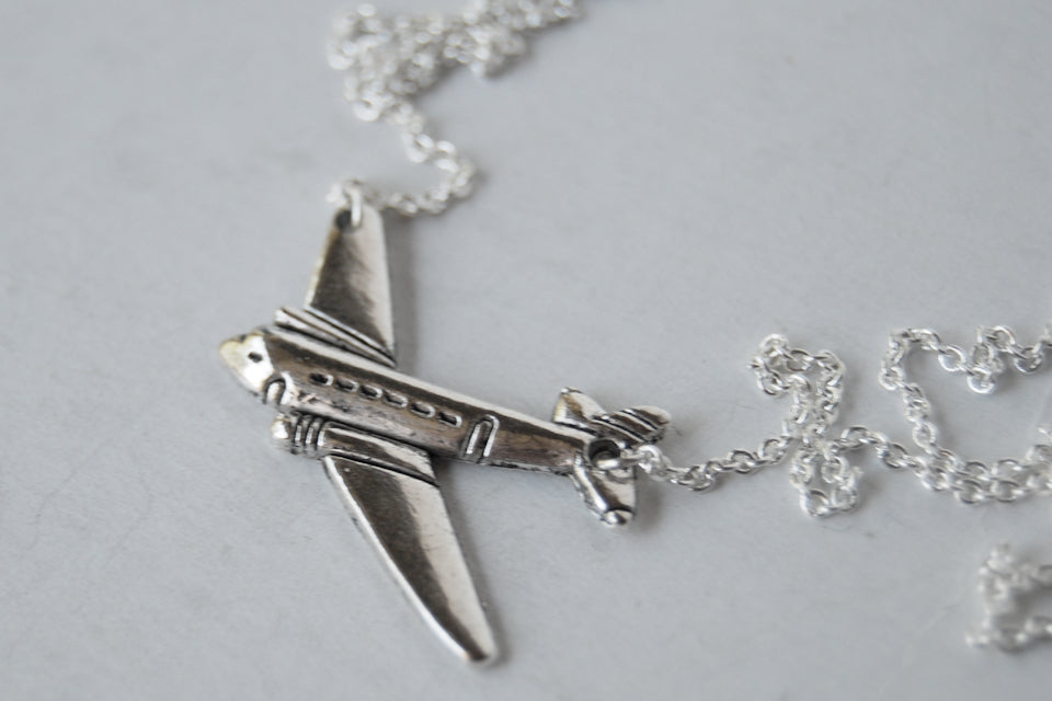 Silver Airplane Necklace | Airplane Charm Necklace | Airplane Jewelry - Enchanted Leaves - Nature Jewelry - Unique Handmade Gifts