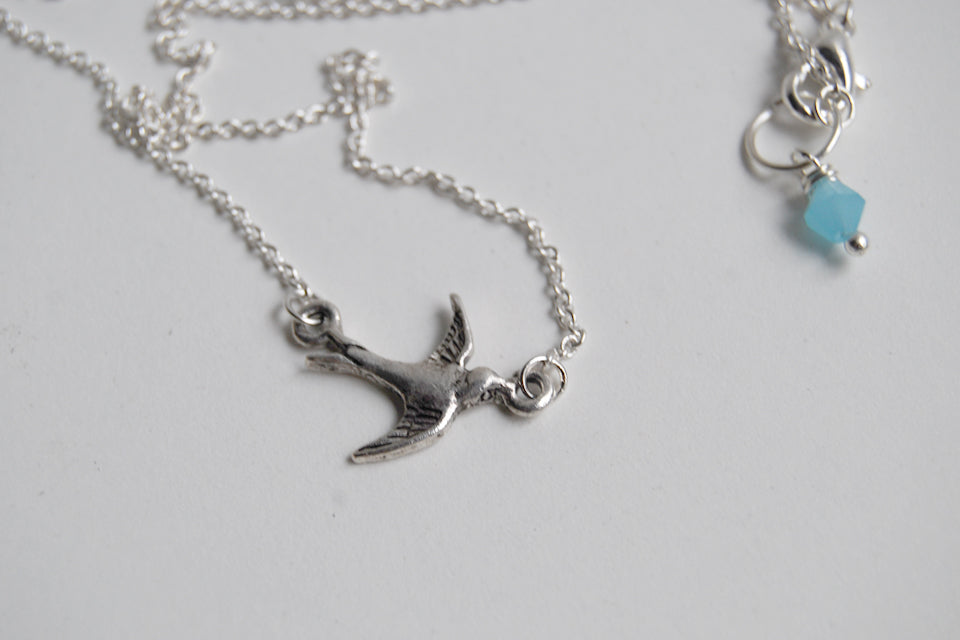 Little Swallow Bird Necklace | Silver Bird Charm Necklace | Rockabilly Jewelry - Enchanted Leaves - Nature Jewelry - Unique Handmade Gifts
