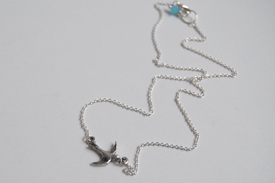 Little Swallow Bird Necklace | Silver Bird Charm Necklace | Rockabilly Jewelry - Enchanted Leaves - Nature Jewelry - Unique Handmade Gifts