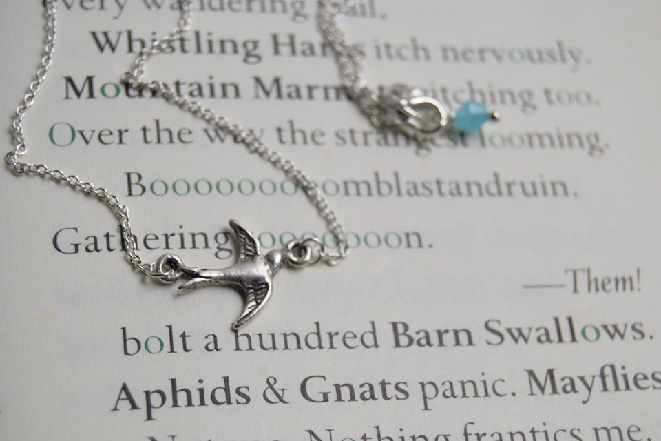 Little Swallow Bird Necklace | Silver Bird Charm Necklace | Rockabilly Jewelry - Enchanted Leaves - Nature Jewelry - Unique Handmade Gifts