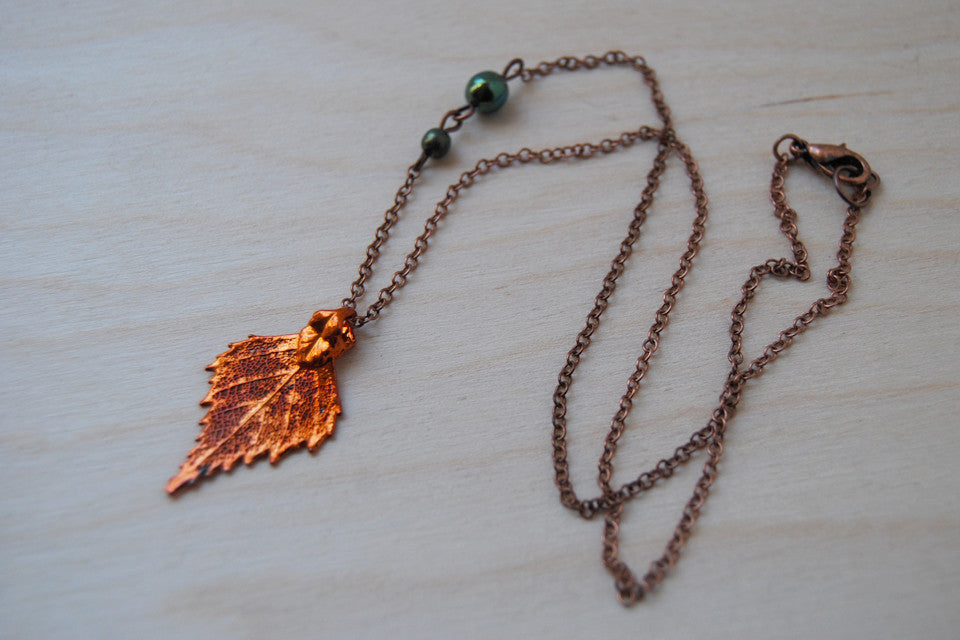 Small Fallen Copper Birch Leaf Necklace | REAL Birch Leaf Pendant | Electroformed Nature Jewelry - Enchanted Leaves - Nature Jewelry - Unique Handmade Gifts