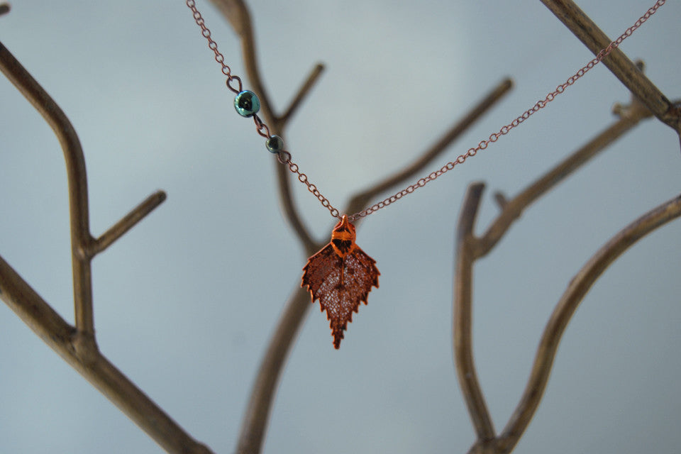 Small Fallen Copper Birch Leaf Necklace | REAL Birch Leaf Pendant | Electroformed Nature Jewelry - Enchanted Leaves - Nature Jewelry - Unique Handmade Gifts