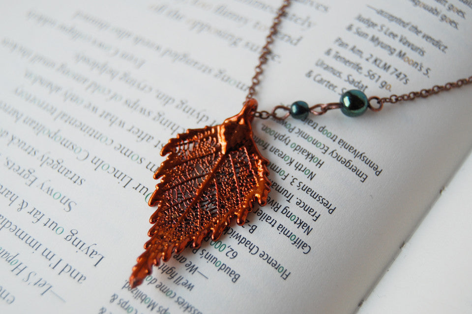 Custom Small Copper Birch Leaf Necklace | REAL Birch Leaf Electroformed Pendant | Nature Jewelry - Enchanted Leaves - Nature Jewelry - Unique Handmade Gifts