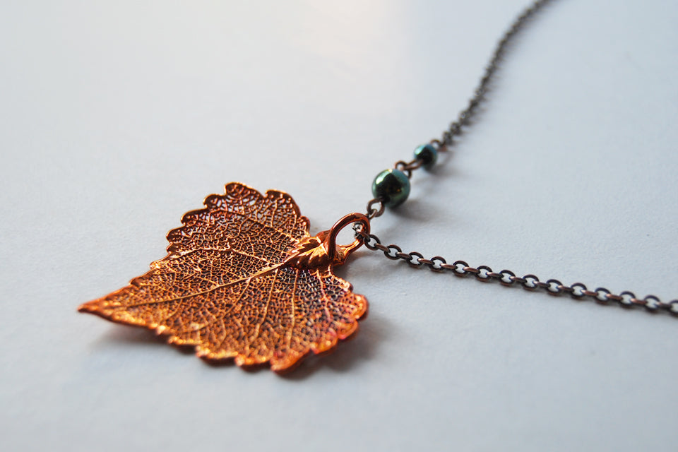 Small Fallen Copper Cottonwood Leaf Necklace | REAL Leaf Pendant | Electroformed Nature Jewelry - Enchanted Leaves - Nature Jewelry - Unique Handmade Gifts