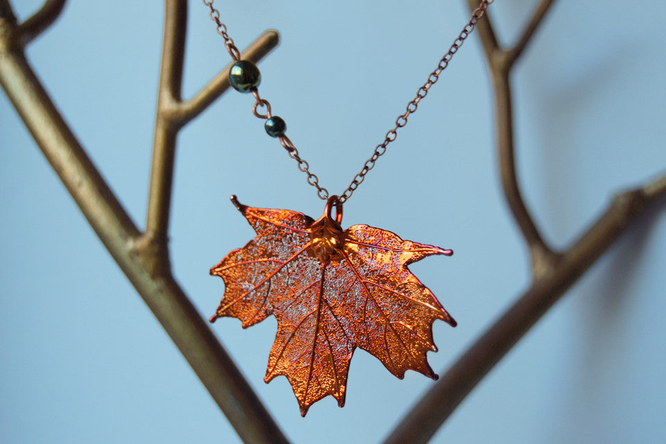 Medium Fallen Copper Maple Leaf Necklace | REAL Maple Leaf Pendant | Copper Electroformed Nature - Enchanted Leaves - Nature Jewelry - Unique Handmade Gifts