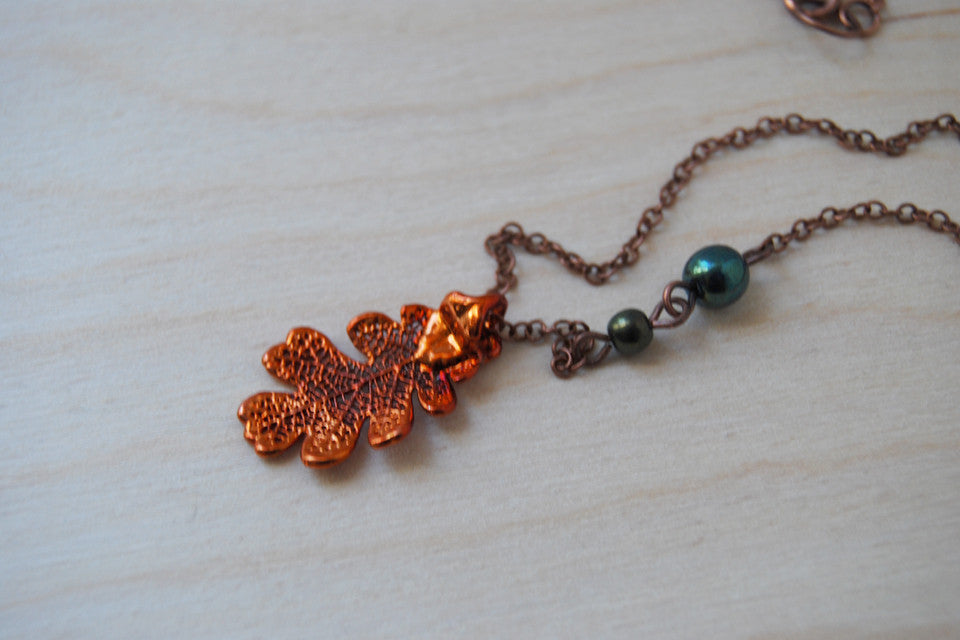 Custom Small Copper Oak Leaf Necklace | Electroformed Jewelry | Real Oak Leaf Pendant | Nature Jewelry | Fall Leaf Necklace - Enchanted Leaves - Nature Jewelry - Unique Handmade Gifts