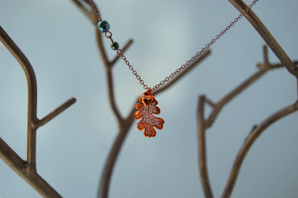 Small Fallen Copper Oak Leaf Necklace | REAL Oak Leaf Pendant | Copper Electroformed Pendant | Nature Jewelry - Enchanted Leaves - Nature Jewelry - Unique Handmade Gifts