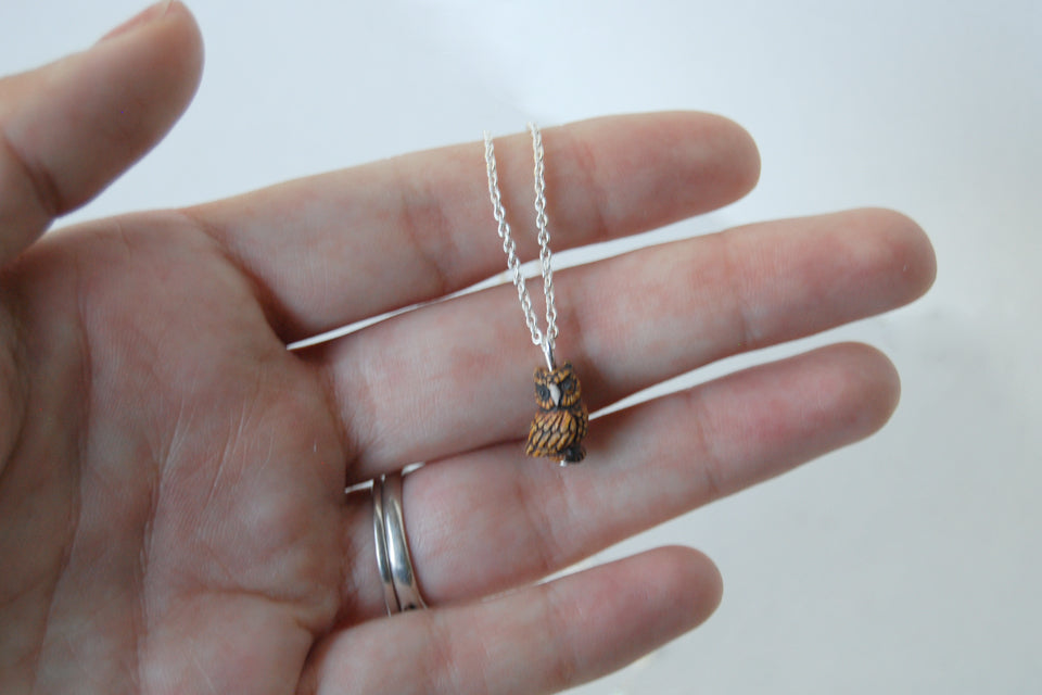 Tiny Night Owl Necklace - Enchanted Leaves - Nature Jewelry - Unique Handmade Gifts