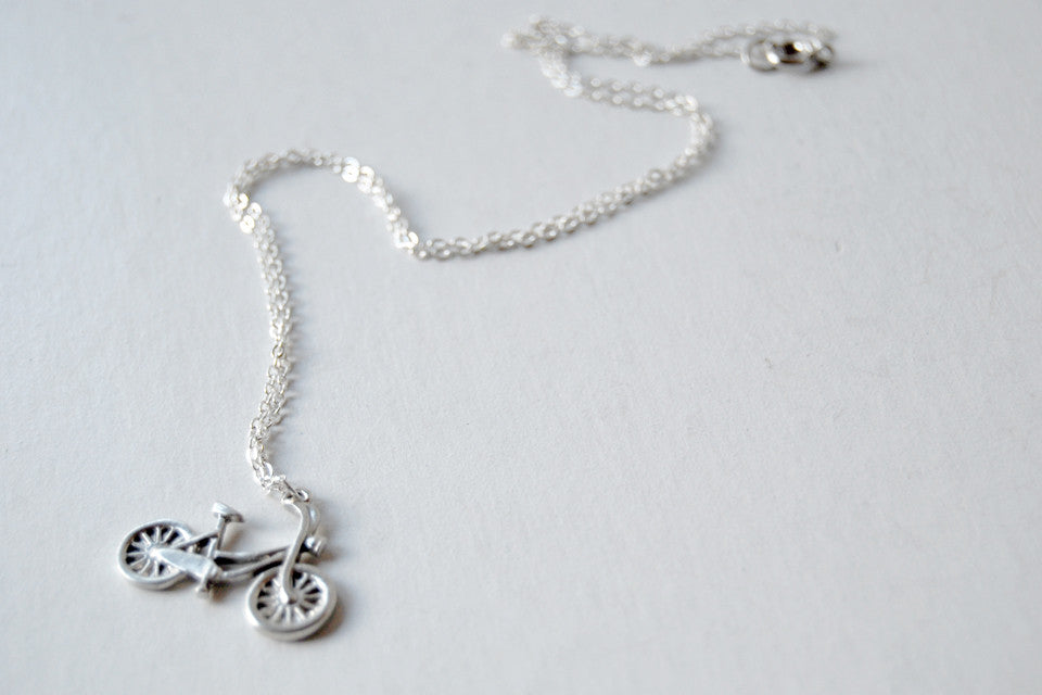 Tiny Silver Bike Necklace - Enchanted Leaves - Nature Jewelry - Unique Handmade Gifts