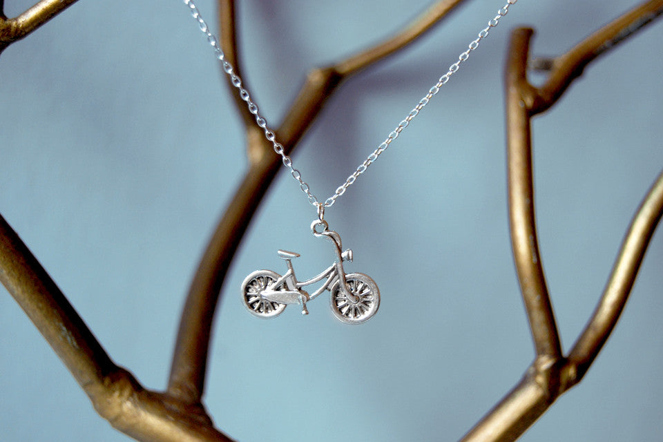 Tiny Silver Bike Necklace - Enchanted Leaves - Nature Jewelry - Unique Handmade Gifts
