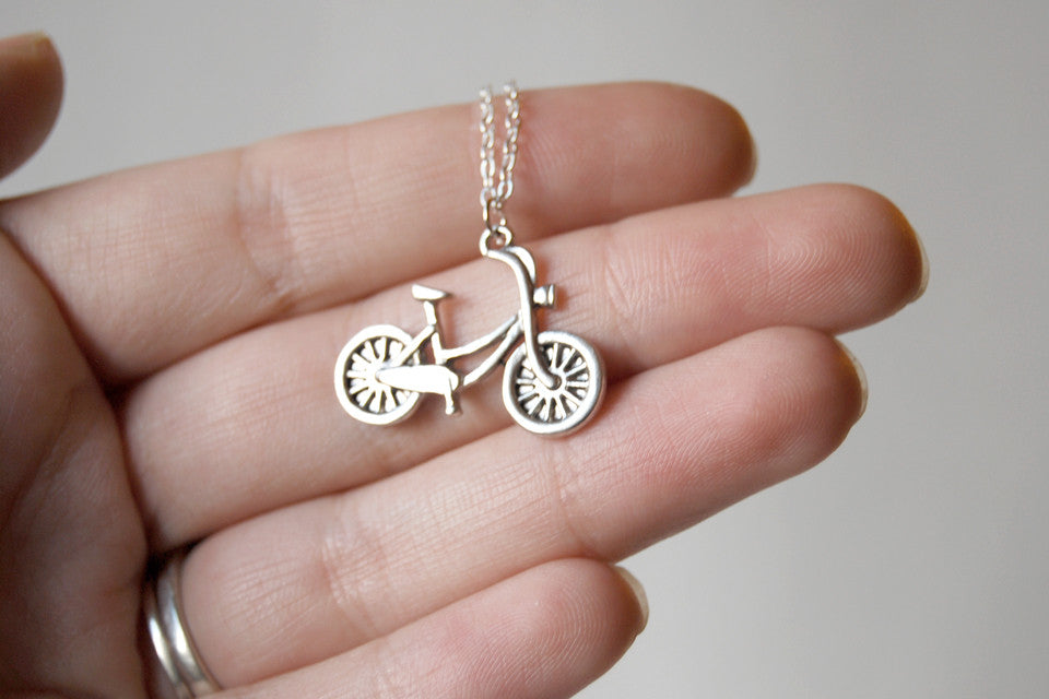 Tiny Silver Bike Necklace - Enchanted Leaves - Nature Jewelry - Unique Handmade Gifts