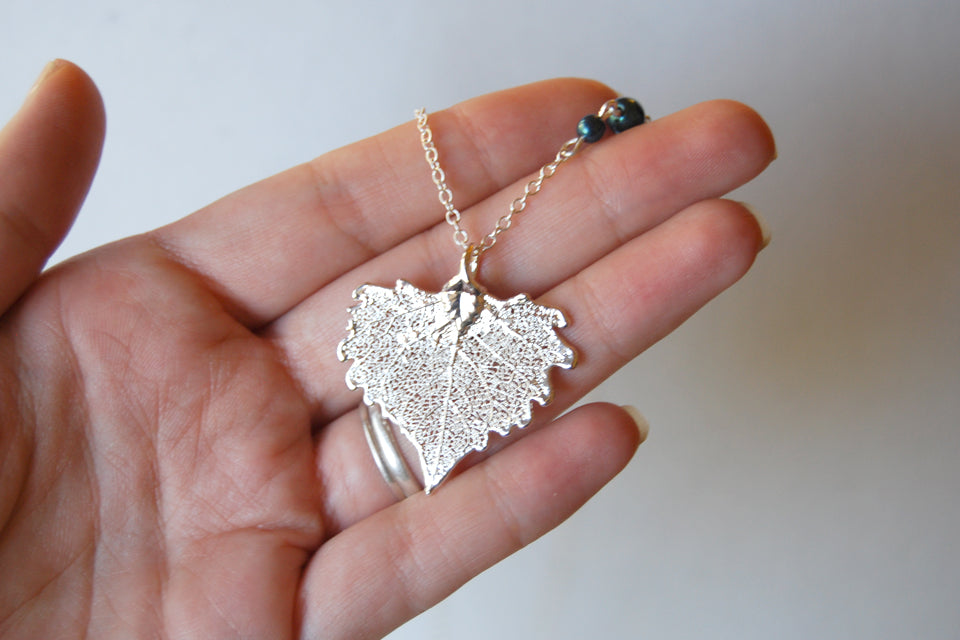 Small Silver Cottonwood Leaf Necklace | Electroformed Leaf Pendant | Real Cottonwood Leaf Jewelry - Enchanted Leaves - Nature Jewelry - Unique Handmade Gifts