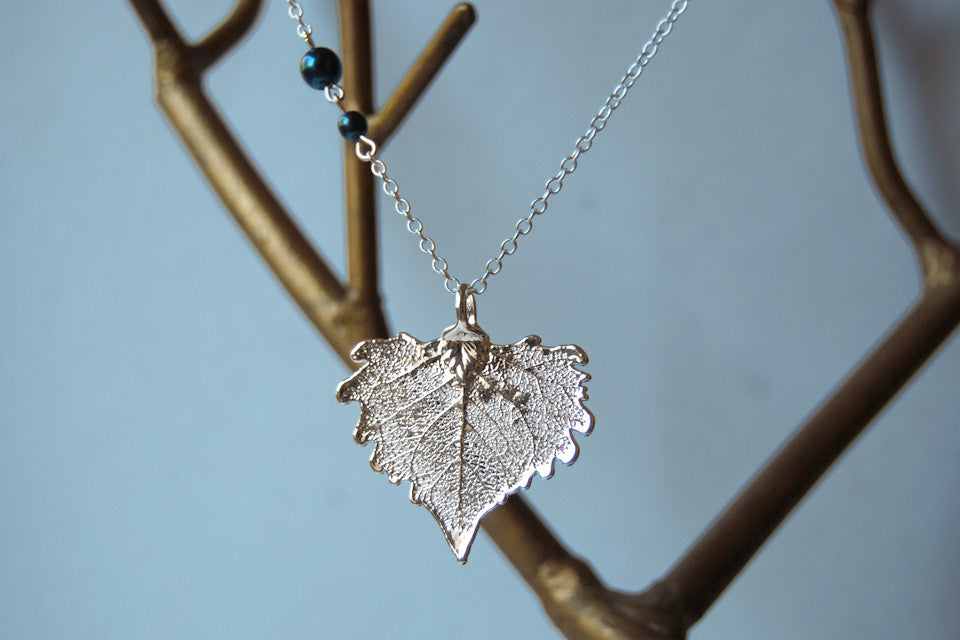 Custom Medium Silver Cottonwood Leaf Necklace | Electroformed Jewelry | Real Leaf Nature Jewelry - Enchanted Leaves - Nature Jewelry - Unique Handmade Gifts