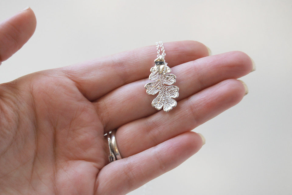 Small Silver Oak Leaf Necklace | Electroformed Leaf Pendant | Real Oak Leaf Nature Jewelry - Enchanted Leaves - Nature Jewelry - Unique Handmade Gifts