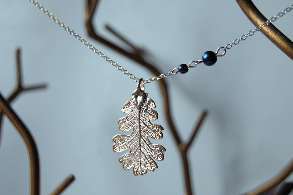 Custom Medium Silver Oak Leaf Necklace | Electroformed Jewelry | Real Oak Leaf Nature Jewelry - Enchanted Leaves - Nature Jewelry - Unique Handmade Gifts