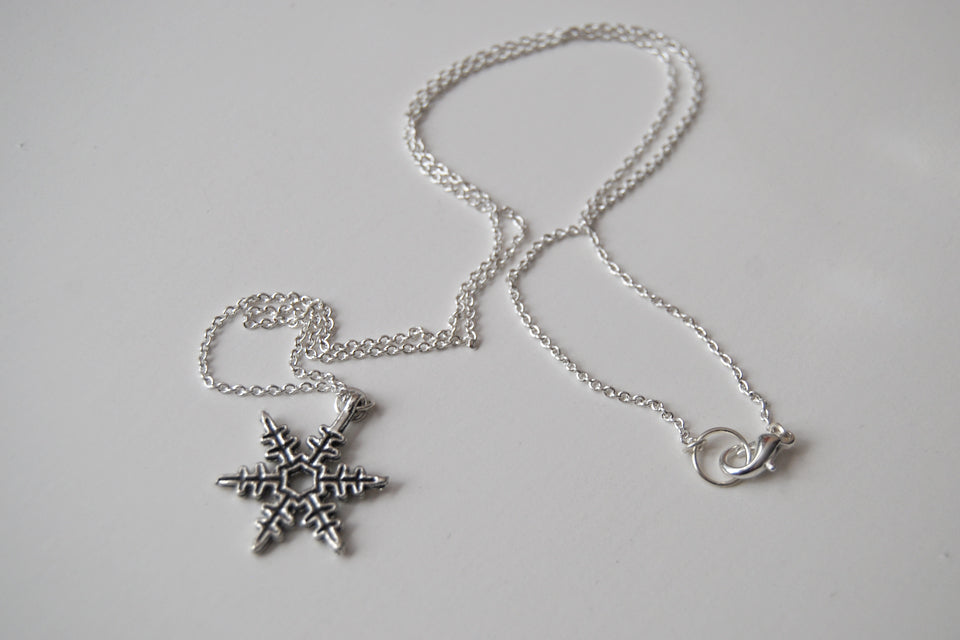 Silver Snowflake Necklace | Winter Snowflake Charm Necklace - Enchanted Leaves - Nature Jewelry - Unique Handmade Gifts